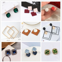 New Square Drop Earrings for Women Trend Simple Metal Crystal Enamel Pearl Geometric Rhombus Hiphop Jewelry Gift