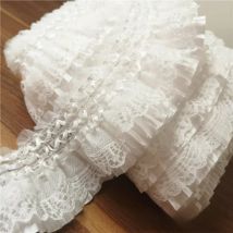 7CM Wide Exquisite White Lace Embroidery Ribbon Elastic Ruffle Trim Collar Sewing Clothing Skirt Headwear Applique Guipure Decor
