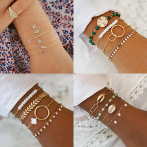 Women Boho Geometric Chain Bracelets Set On Hand For Female Crystal Moon Butterfly Leaves Charm Bangle 2021 Bohemia Jewelry Gift