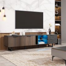 Armario para TV, tablero bajo para TV con iluminación LED, almacenamiento de dos puertas y dos cajones, óptica de mármol negro