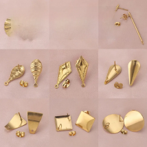 10Pcs/bag Gold-Plate Earrings Base For jewelry DIY Post Components Connectors Earring Settings Parts Making Supplies Material