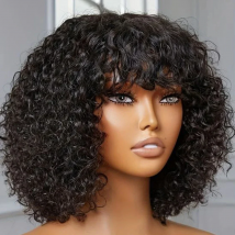 Jerry Curly Short Pixie Bob Cut Human Hair Wigs With Bangs Remy Curly Bob Wigs For Black Women Full Machine Made Wig #1B 1B/99J