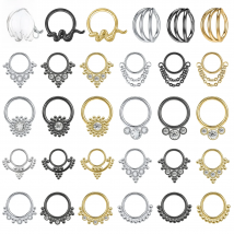 ZS 1 Piece 3 Colors 316L Stainless Steel Nose Ring Men CZ Crystal Septum Clicker 16G Tragus Cartilage Daith Piercing Jewelry 8MM