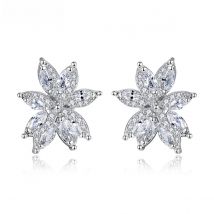 LUOTEEMI New Exquisite Flower Stud Earring for Women Wedding Party Luxury CZ Popular Jewelry Black Color Zirconia Christmas Gift