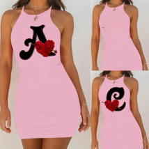 2022 Summer Night Dress Rose Flower 26 Letter Print 90s Harajuku Women Nightgown Pack Hip Pink Sexy Sleeveless Female Sleep Tops