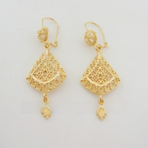 WELL CARVED GOLD COLOR OWL CHARM DANGLE TALL 2.36" EARRING GREAT GIFT