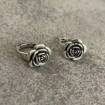 PONYKISS 925 Sterling Silver 3D Rose Flower Stud Earring for Women Vintage Plant Fine Jewelry Minimalist Personality Accessories