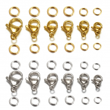 20pcs 9-15mm Stainless Steel Gold Plated Lobster Clasp Jump Rings for Bracelet Necklace Chains DIY Jewelry Making Findings