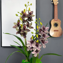 SunMade Real Touch Cymbidium Orchid Bouquet with Fake Leaves Flores Artificales Wedding Home Decor Flower Arrangement Materials