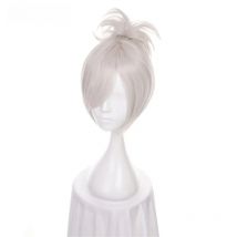 ccutoo 12" LOL Riven Silver White Short Synthetic Wig Cosplay Costume Wig With Chip Ponytail Heat Resistance Fiber