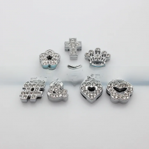 10Pcs/Lot 8mm Rhinestone Slide Charms Bracelet Making Stars Heart Flower Fit Pet Collars Wristbands Keychain DIY Accessory Gift