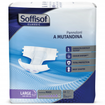 Soffisof Windeln mit Aufklebern, klassisches Maxi-L-Pack, 15 Stück, Windeln für Erwachsene und ältere Menschen, 9 Tropfen