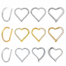 ASTM F-136 Titanium Nose Ring Daith Heart Earring Hoop Cartilage Tragus D Shape Helix Rings Hinged Segment Hoop with Clear CZ