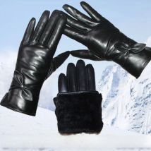 Leather Fur Sheepskin Gloves Women's  Sheepskin Wool Gloves Thick Warm Leather Real Wool Gloves Winter Touch Screen  Windproof