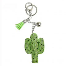 Cute Cactus Keychain with Shiny Rhinestone Tassel - Fashionable Car Bag Accessory for Women Simple Pendant Key Ring