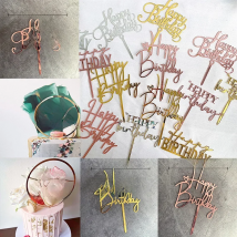 Acrylic Happy Birthday Cake Topper Gold Pink Birthday Cake Toppers Flags For Kids Birthday Party Cake Decorations Baby Shower