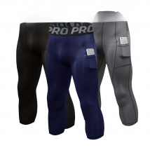 3/4 Compression Pants Men Quick Drying Gym Workout Leggings Basketball Running Athletic Sports Training Base Layer Bottoms