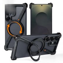 Eary Z Shape for Samsung Galaxy S25 S24 Ultra Phone Case with Magsafe Frameless Metal Magnetic Ring Stand 360°Rotating Cover