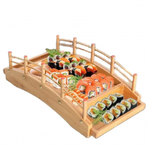 Japanese wooden wood Cuisine Sushi Bridge Boats Pine Creative Sushi Sashimi plate Platter Sushi Tableware Decoration Ornament