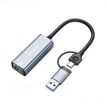 2.5G USB C to Ethernet Adapter 2 in 1 USB 3.0 Network Card Compatible with Laptop Type-C to RJ45 Adapter for Mac Windows Linux