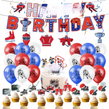 Hockey Themed Birthday Party Decorations Balloons Set Happy Birthday Banner Cake Topper Sports Theme ice hockey Party Supplies