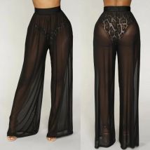 2019 Hot Sale Sexy Women Long Mesh Sheer Pants Beachwear See-Through High Wasit Swimsuit Trunks Loose Pant Wide Leg Trousers