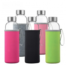 280ml/360ml/550ml Glass Water Bottle High Temperature Resistant Sport Bottle with Protective Bag BPA Free Travel Drink Bottle