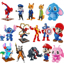 Disney-Anime Building Blocks, Lilo & Stitch, Spider-Man, Iron Man, Venom, Assembled Doll, Jigsaw