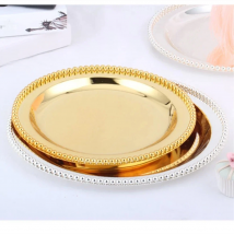 Round Nut Plates for Home Christmas Decoration, Luxury, Silver, Gold, Metal Tray, Sweet, Cake, 25 cm, 9.8"