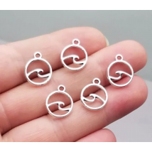 50pcs/Lot--12x15mm Antique Silver Plated Mini Hollow Ocean Wave Pendant  Round Circle Charms DIY Supplies Jewelry Accessories