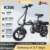 DEEPOWER Bici Elettrica K306 Mini Bicicletta Elettrica Pieghevole 400W 48V 30AH Batteria Al Litio 20MPH Città Pendolari Ebike