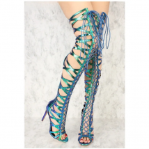 Emma King Women Summer Lace Up Thigh High Boots Stilettos Sexy Peep Toe Over The Knee Sandals Cross-tied Gladiator Party Shoes43