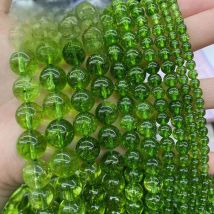 Natural Green Peridot Crystal Quartz Beads Round Loose Beads 4 6 8 10 12 MM Pick Size for Jewelry Making DIY Bracelet 15" Strand
