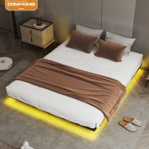 COMHOMA Struttura letto Letto in metallo Letto ospiti Rher con LED e prese Letto giovanile 140x200, App e telecomando