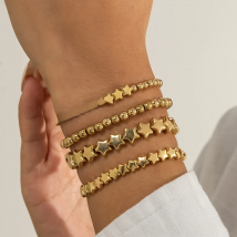Boho Handmade Beaded Star Bracelet Combination Set Women's Retro Simple Gold Color Metal Bracelets Girly Charm Fashion Jewelry