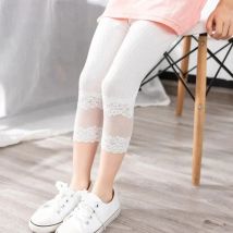2024 Summer Girls Lace Leggings Kids Pants 2 To 10 Yrs Children's Clothing Pencil Pant Solid Color Trousers Korean Style