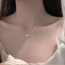 LIVVY Silver Color Zircon Butterfly Pendant Necklaces For Women Choker Chain Elegant Temperament Jewelry Accessories  Gift