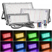 220V LED RGB Floodlight 50W 100W 300W LED Spotlight Waterproof IP65 Outdoor Projector Lighting EU Plug with Remote Control