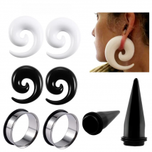 2PC  Black White Acrylic Spiral Ear Stretcher Taper Big Size Piercing Ear Expander Steel Tunnel Plugs Body Jewelry 12mm-24mm