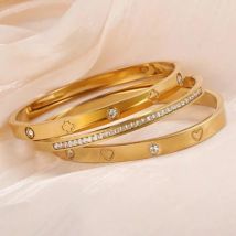 Love Four-leaf Clover Imprinted Zircon Bracelet Set Women's High Quality 18K-gold-plated Not Fading Bracelet Waterproof Jewelry