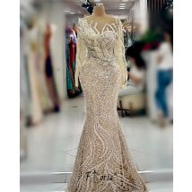 Elegant Pearls Applique Mermaid Party Dress Evening Long Sleeves Dubai Woman Prom Dresses Arabic Formal Event Gowns cerimonia