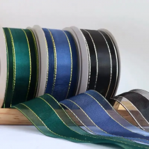 Gold Silver Lurex Organza Satin Ribbon 2.2cm 10Y For Gift Floral Packing Handmade Craft Bows Party Wedding Christmas Deco