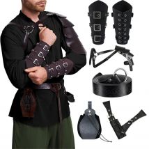 6 Pcs Men's Renaissance Costume Halloween Medieval Pirate Shirt Pant Viking Costume Accessories Set