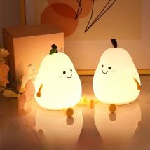 LED Pear Fruit Night Light USB Rechargeable Dimming Touch Silicone Nightlights Bedroom Bedside Decoration Couple Gift Boby Light