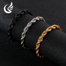 Fongten 8mm Twisted Chain Bracelet for Men Women Stainless Steel Gold Color Chain Bracelets Bangle Male Jewelry Gift Wholesale