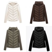 ETJ 2025 new  women's elegant fashion patchwork long sleeve standing collar hooded cotton jacket sport coat 8073227