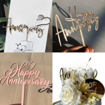 New Gold Happy Anniversary Acrylic Cake Toppers Rose Gold Valentine's Day Cake Topper for Valentine's Day Party Decorations 2022