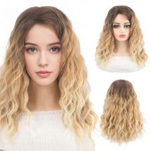 Synthetic Water Wave Wig Long Ombre Blonde Light Brown  Root Curly Hair For Women Cosplay Or Party Wigs