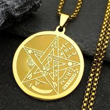 Jewish Tetragrammaton Hebrew Pentagram Stainless Steel Necklaces for Men Gold Color Male Chain Jewelry colar masculino N1163S
