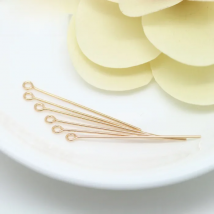 (5243)50PCS 20MM 25MM 30MM 40MM 50MM 24K Gold Color Brass Eye Pins Connect Beads Pins High Quality Diy Jewelry Accessories